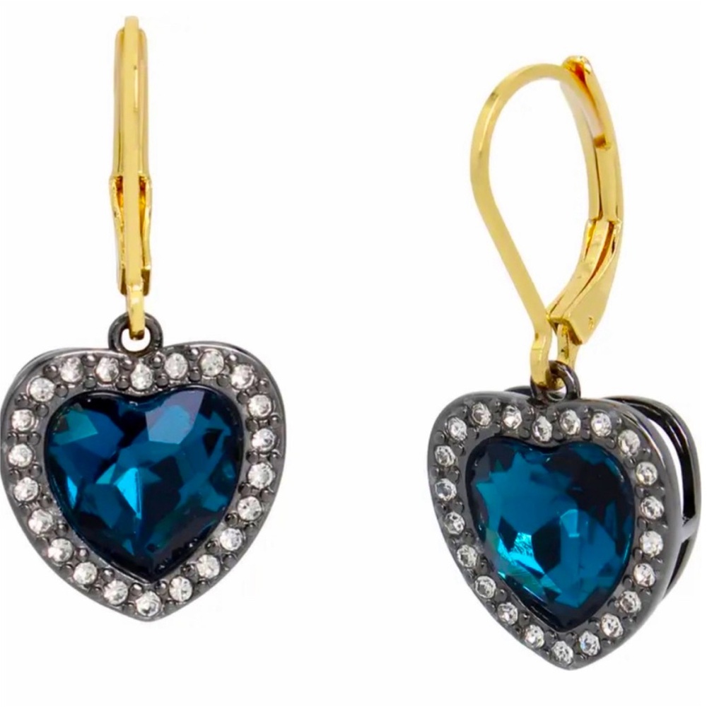 NWT Kurt Geiger sparkling  blue Heart Halo Drop Lever Back Earrings.